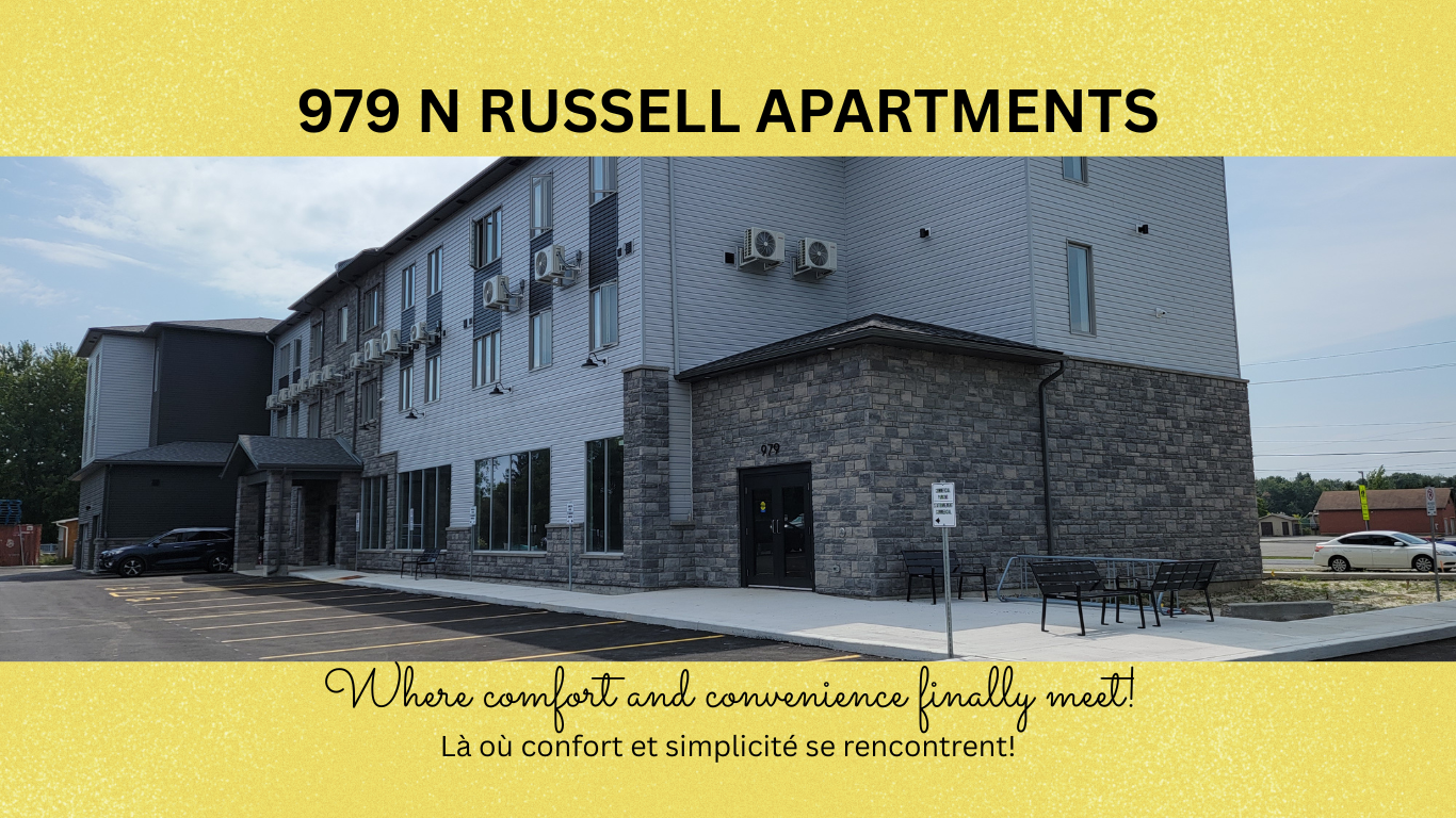 979 N Russell Road – bright, open-concept 1 & 2 bedroom apartments in Russell, ON